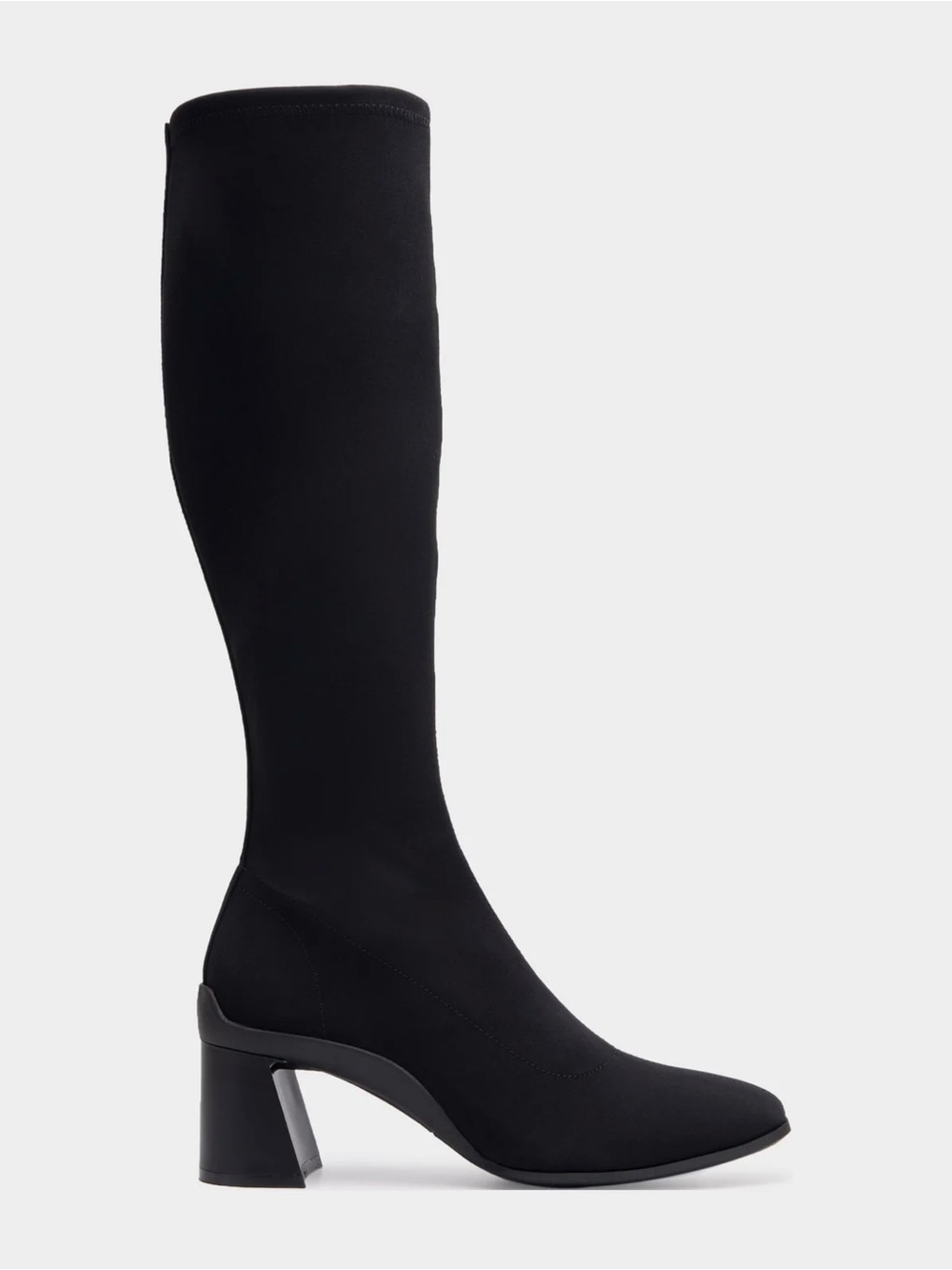 NIB AEROSOLES WOMEN'S SCULPTED HEEL TALL SHAFT BOOT IN BLACK STRETCH FAUX SUEDE